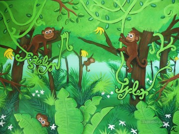 verde Pintura - dibujos animados de mono verde